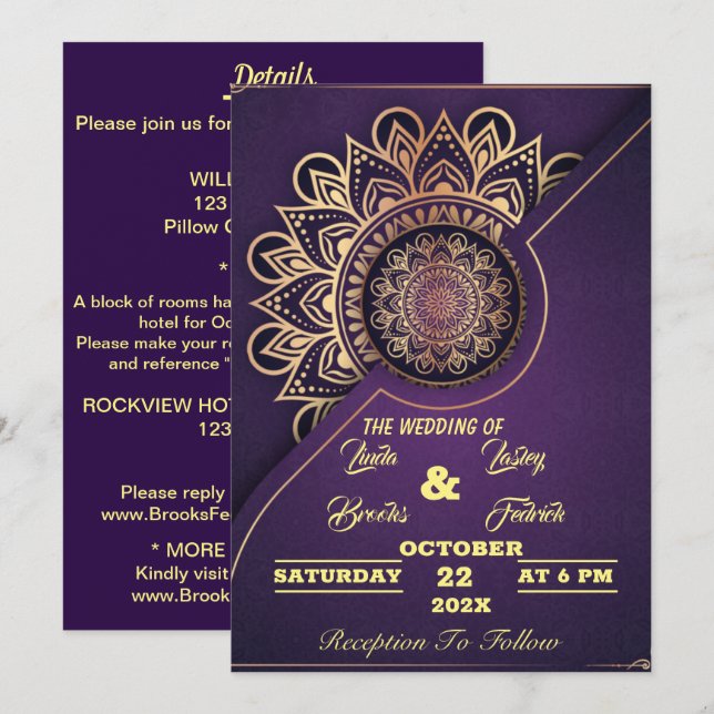 Skaymarts | Mandala Purple Calligraphic Wedding In Invitation (Front/Back)