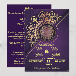Skaymarts   Mandala Purple Calligraphic Wedding In Invitation