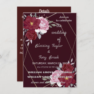 Skaymarts Maroon Elegant Calligraphic Wedding I Invitation