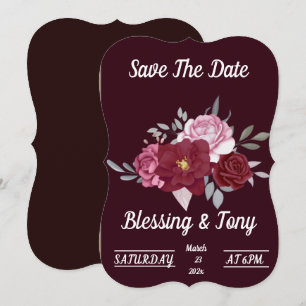 Skaymarts Maroon Red Floral Save The Date