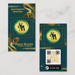 Skaymarts   Unique Green and Gold QR Code Modern  Business Card