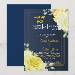 Skaymarts Unique Navy Blue Floral Save The Date