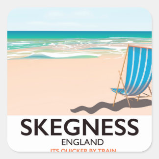 skegness vintage train travel poster. square sticker