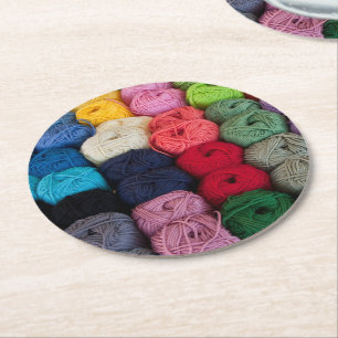 Skeins of yarn round paper coaster