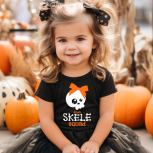 Skele Squad Bow Orange Halloween Family Matching Baby T-Shirt