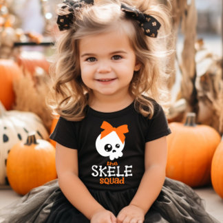 Skele Squad Bow Orange Halloween Family Matching Baby T-Shirt