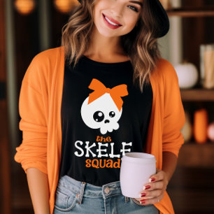 Skele Squad Bow Orange Halloween Family Matching  T-Shirt