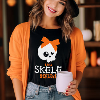 Skele Squad Bow Orange Halloween Family Matching T-Shirt