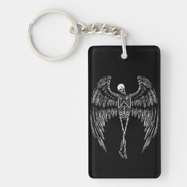 Skeletal Angel Wings in Black and White Key Ring (Front)
