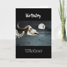 Skeletal buffalo in a moonlit landscape card