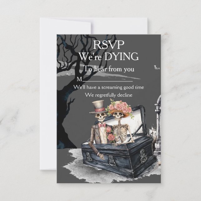 Skeletal Couple Wedding RSVP Card (Front)