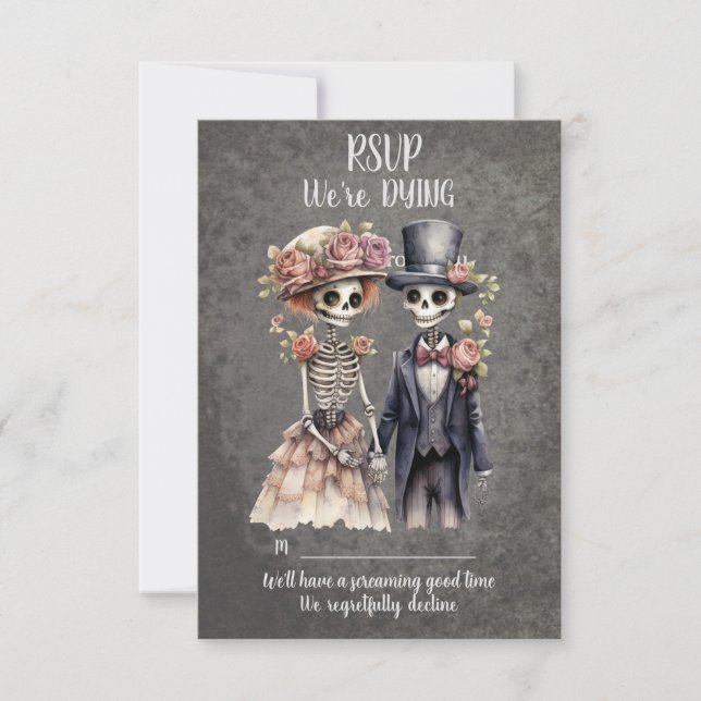 Skeletal Couple Wedding RSVP Card (Front)