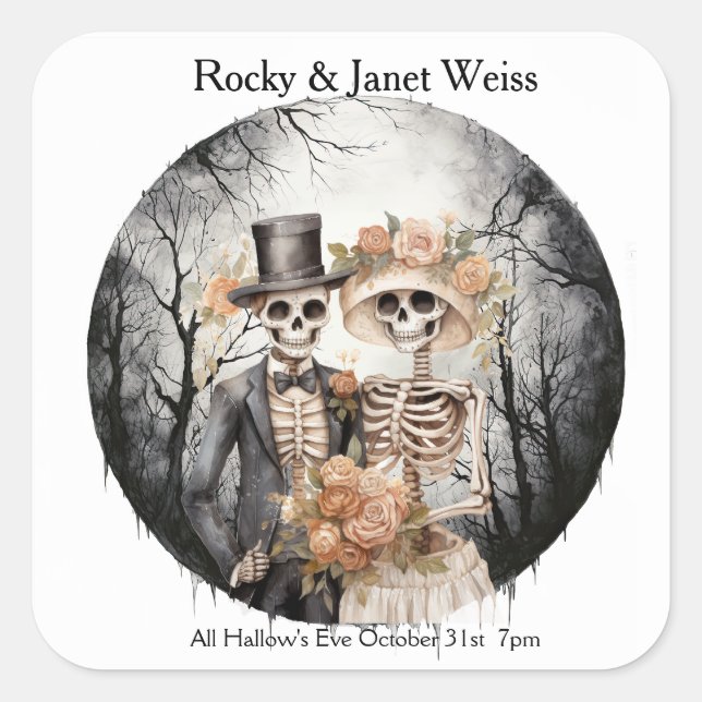 Skeletal Couple Wedding Square Sticker (Front)