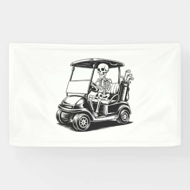 Skeletal Golfer Skull Playing Golf Banner (Horizontal)