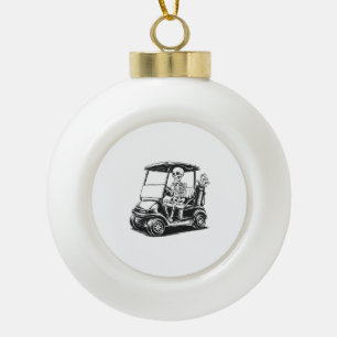 Skeletal Golfer Skull Playing Golf Ceramic Ball Christmas Ornament