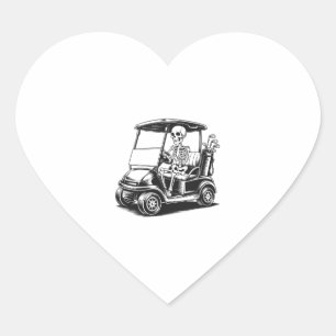 Skeletal Golfer Skull Playing Golf Heart Sticker
