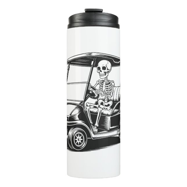 Skeletal Golfer Skull Playing Golf Thermal Tumbler (Front)