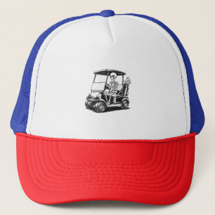 Skeletal Golfer Skull Playing Golf Trucker Hat