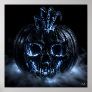 Skeletal Hand Emerging Pumpkin Poster