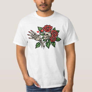Skeletal Hand Holding Red Roses Self-Care T-Shirt 