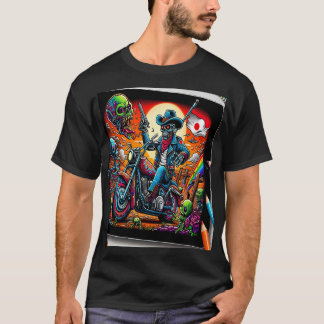 Skeletal Knight on Bike in Zombie Apocalypse T-Shirt