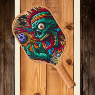 Skeletal Slam: Racquet Skeleton Wood Art Image Pickleball Paddle