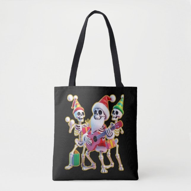 **Skeleton 3D Christm Santa Party – Funnyas Skelet Tote Bag (Front)