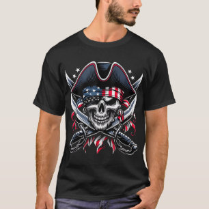 Skeleton 4Th Of July Pirate Men Usa Skull American T-Shirt