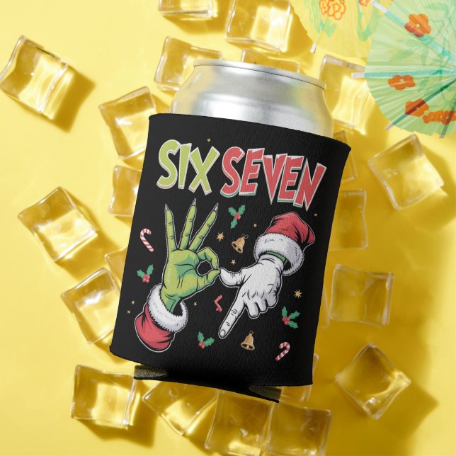 Skeleton 6 7 Christmas Six Seven Meme Xmas Can Cooler (In Situ Summer)