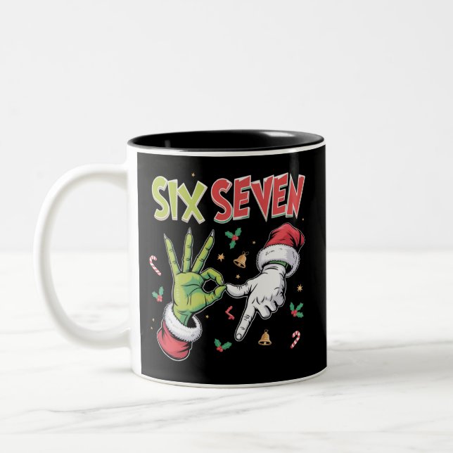 Skeleton 6 7 Christmas Six Seven Meme Xmas Two-Tone Coffee Mug (Left)