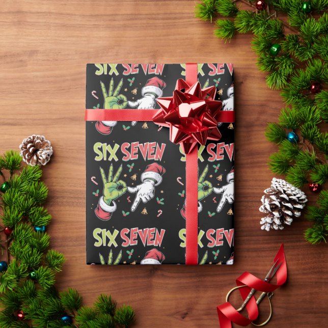 Skeleton 6 7 Christmas Six Seven Meme Xmas Wrapping Paper (Holiday Gift)