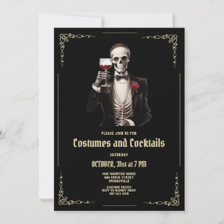Skeleton Adult Halloween Cocktail Party Invitation