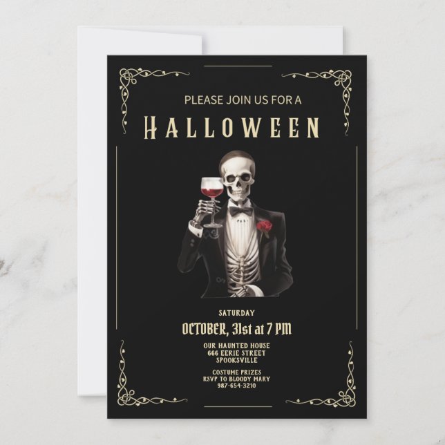 Skeleton Adult Halloween Party Invitation (Front)