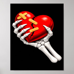 Skeleton & heart-broken anti valentine single poster
