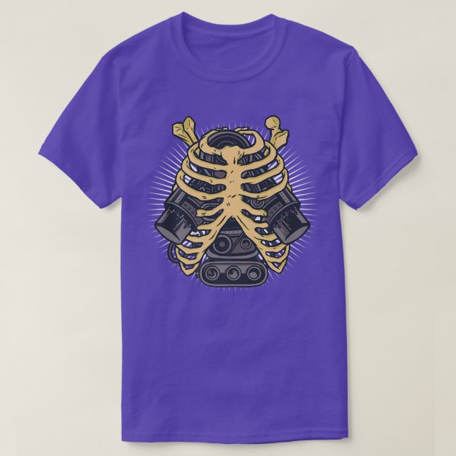 Skeleton And Car Engine Machine Bones  T-Shirt (Design Front)
