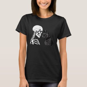 Skeleton and Cat Nose Touch Spooky Cute Halloween T-Shirt