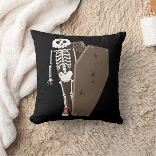 Skeleton and Coffin Halloween Design Cushion