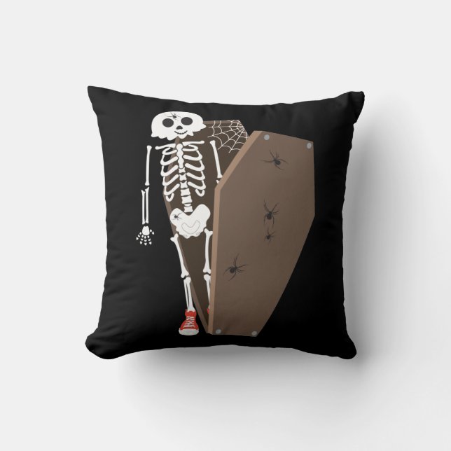 Skeleton and Coffin Halloween Design Cushion (Front)