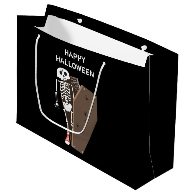 Skeleton and Coffin Halloween Design Large Gift Bag (Front Angled)