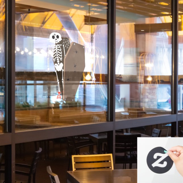 Skeleton and Coffin Halloween Design Window Cling (Restaurant Window)