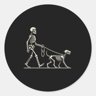 Skeleton And Dog Lazy Halloween Costume Funny Skul Classic Round Sticker