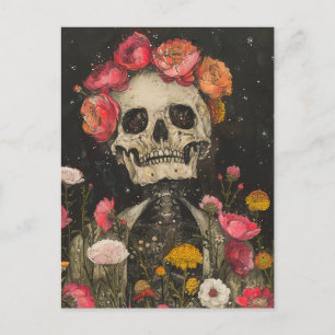 Skeleton and Flowers Postcard