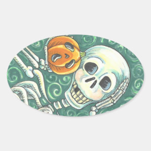 SKELETON AND JACK O LANTERN STICKERS, SHEET Oval Sticker