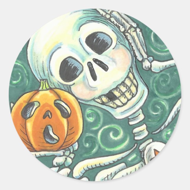 SKELETON AND JACK O LANTERN STICKERS, SHEET Round Classic Round Sticker (Front)