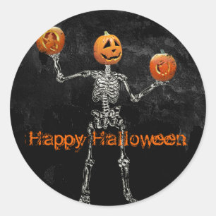 Skeleton and Jack O' Lanterns Classic Round Sticker