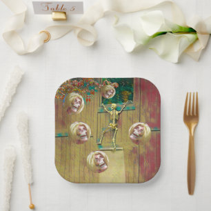 Skeleton and Mocking Heads Halloween Paper Plate
