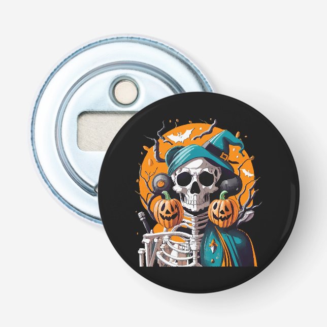 Skeleton and pumpkin bottle opener (Front)