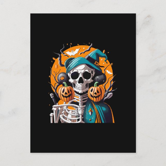 Skeleton and pumpkin postcard (Front)