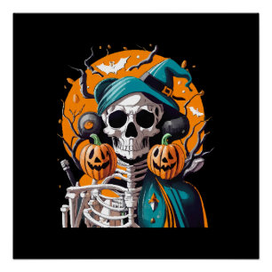 Skeleton and pumpkin poster
