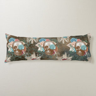 Skeleton and Skull with Roses Body Cushion